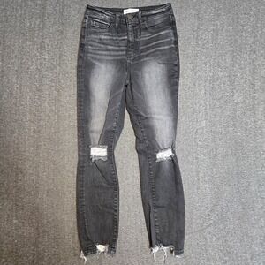 BKE Women's Jeans Billie Slim Fit High Rise Size 26x27 Distress Raw Hem Black